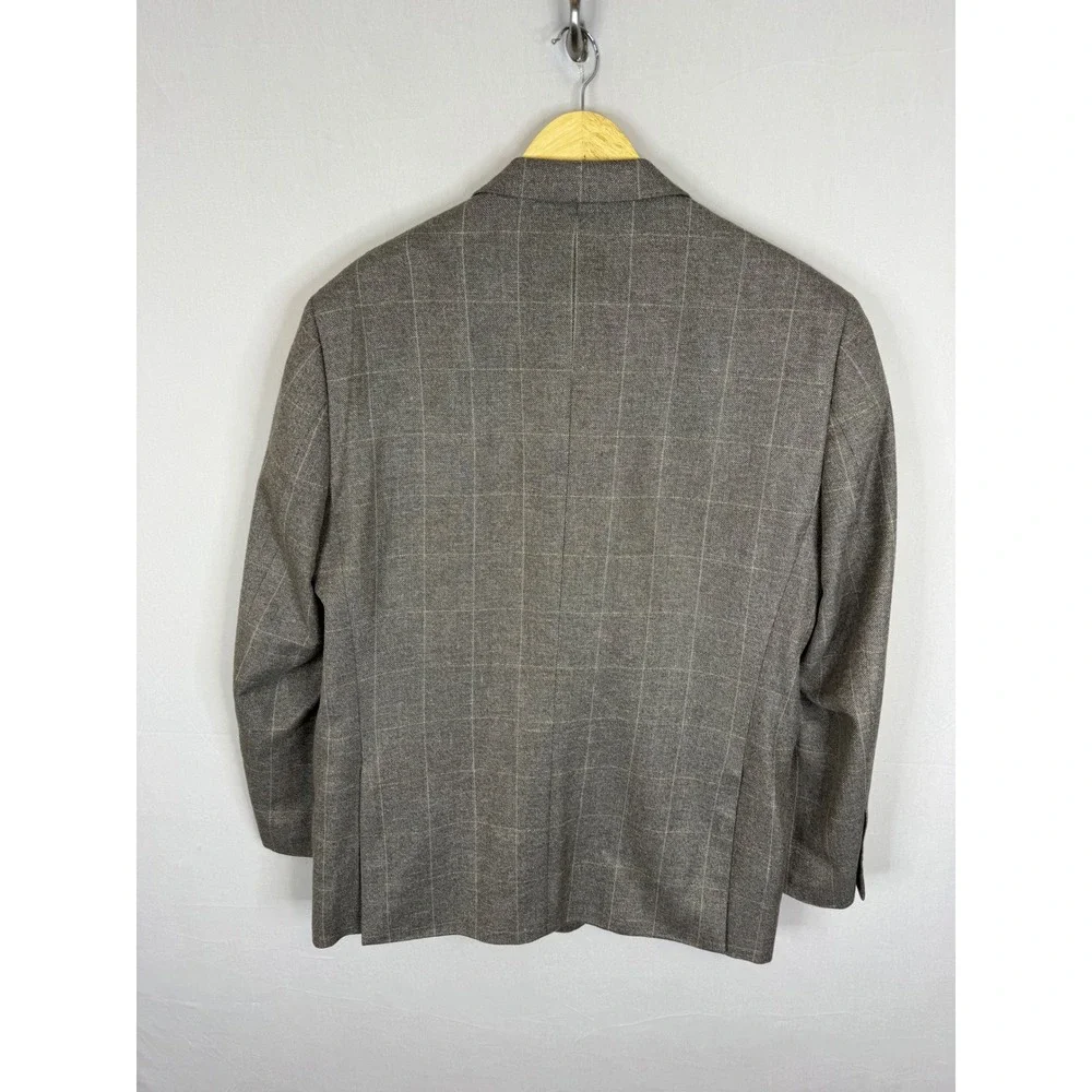 Pronto Uomo Couture Mens 44 Short Brown Windowpane Wool Silk Linen‎ Sport Coat